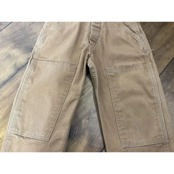 Kids Carhartt Overalls Canvas Bib Double Knee Pants Brown Youth 4 - Picture 3 of 12